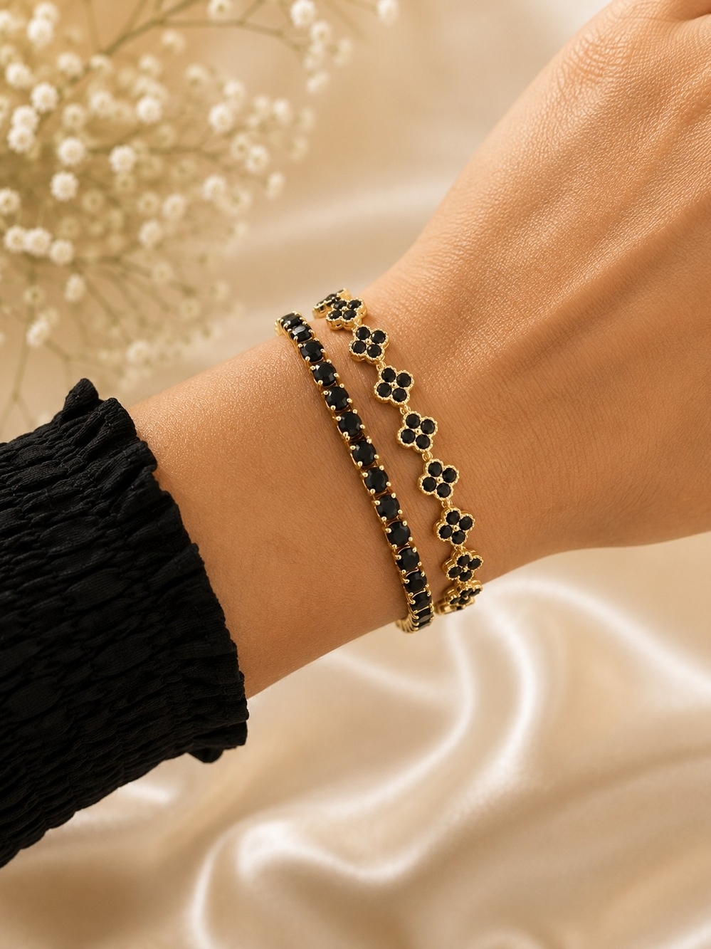 Midnight Glam Black & Gold Bracelet Set